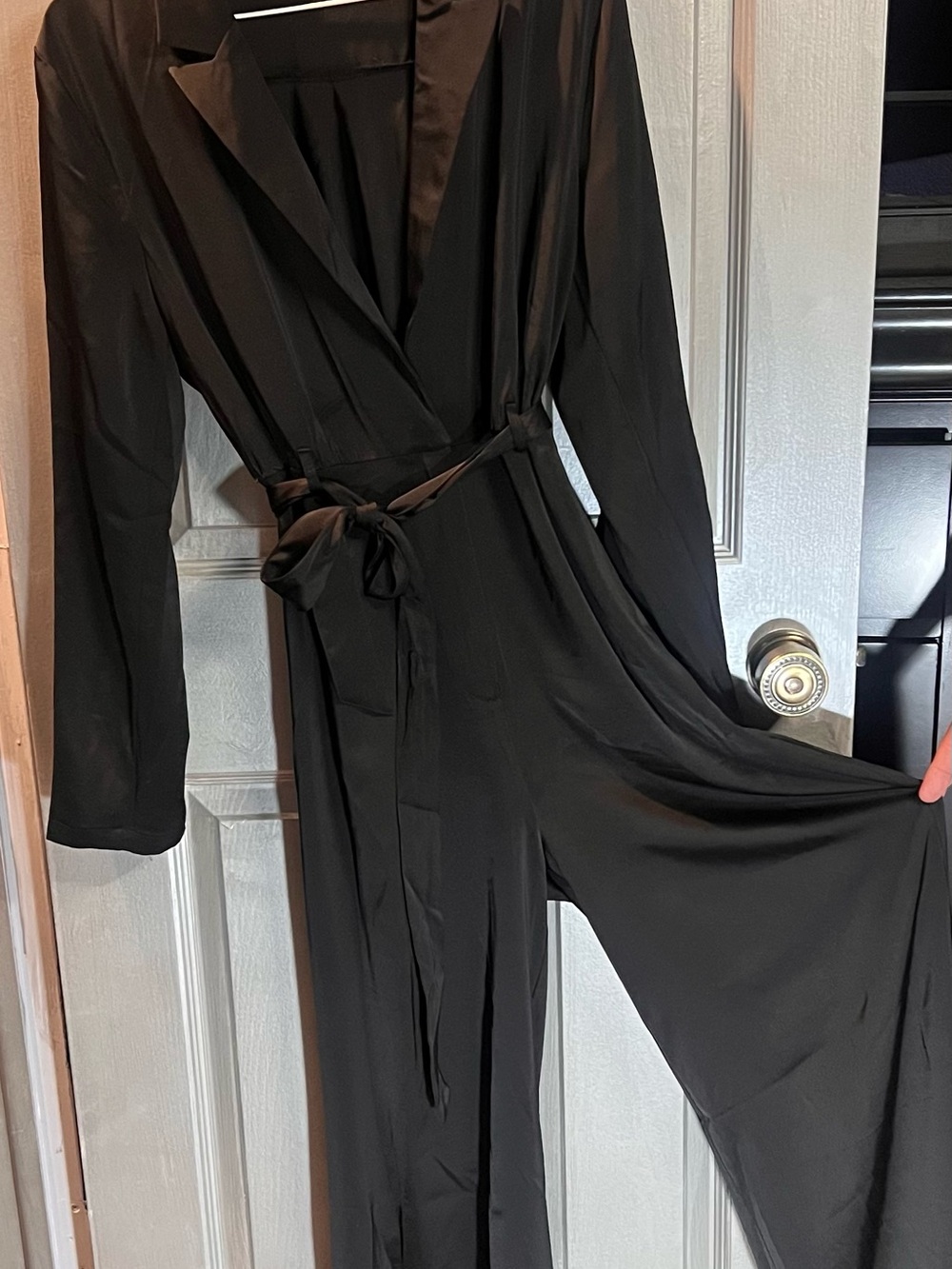Unique Vintage Baevely Womens Black Wrap Jumpsuit with Waist Tie